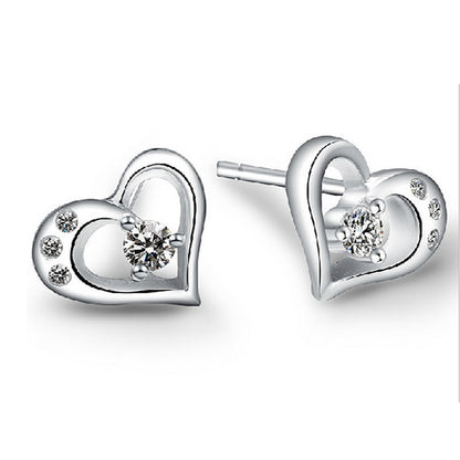 Women's Simple Heart 925 Sterling Silver Stud Earrings-Jewearrings