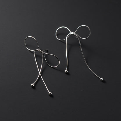 Simple Glossy Bow Tassel Stud Earrings-Jewearrings