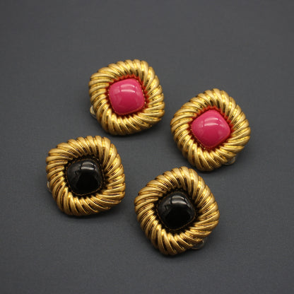 Vintage Ear Clip Rare Niche Marking Rose Red Square Earrings-Jewearrings