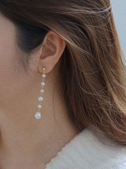 Natural Pearl Long Retro Earrings-Jewearrings