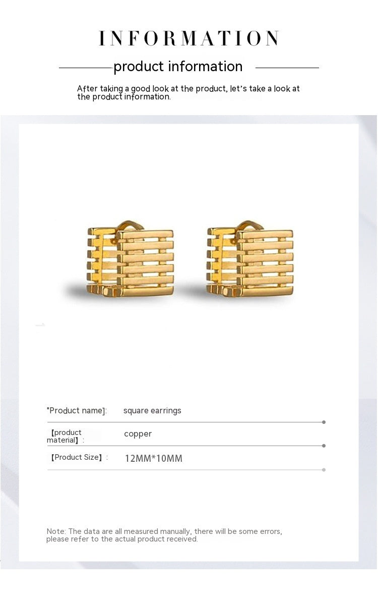 Female Special-interest Design Square Geometry Hollow Stud Earrings-Jewearrings