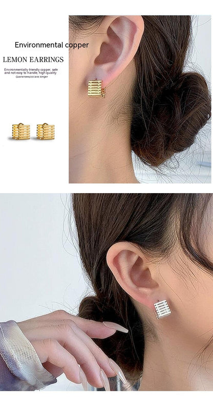 Female Special-interest Design Square Geometry Hollow Stud Earrings-Jewearrings