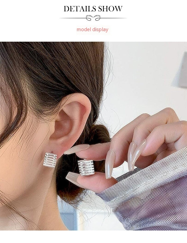 Female Special-interest Design Square Geometry Hollow Stud Earrings-Jewearrings