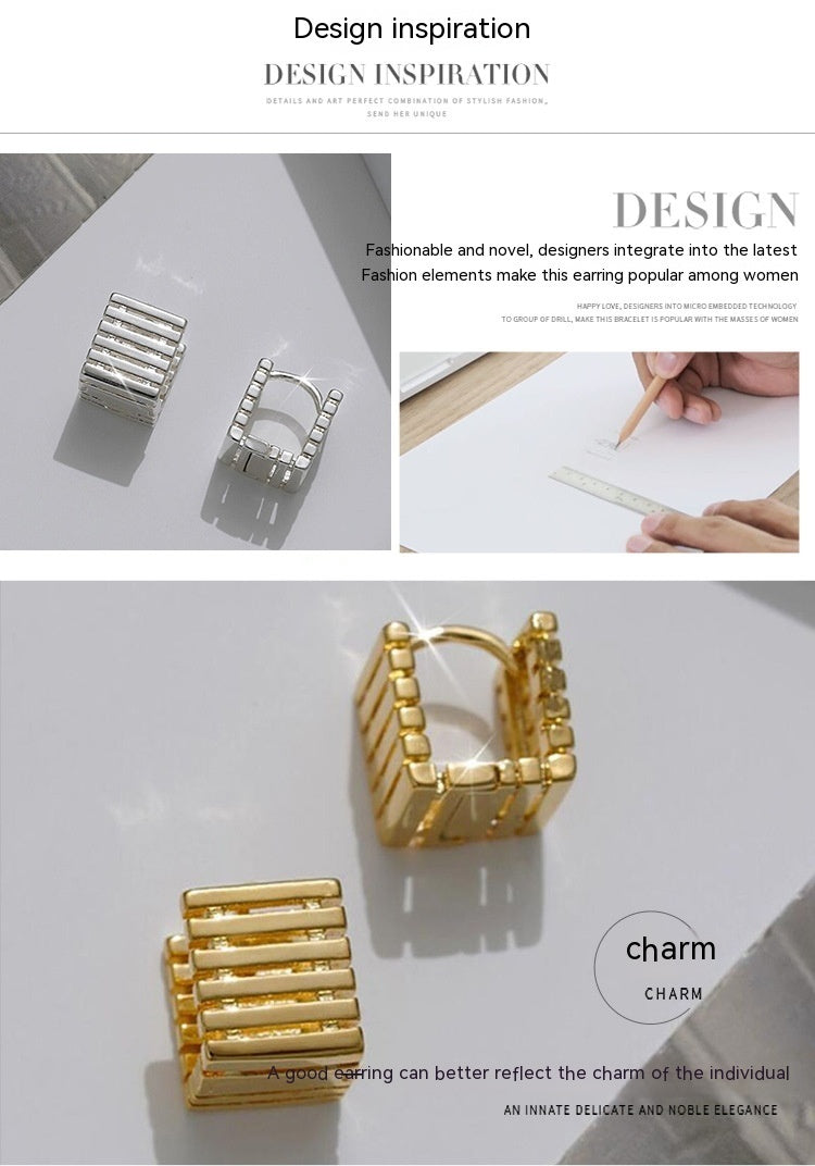 Female Special-interest Design Square Geometry Hollow Stud Earrings-Jewearrings