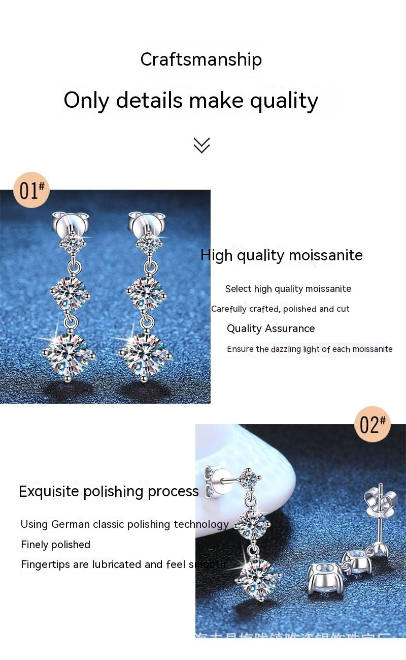 S925 Sterling Silver Stud Earrings Moissanite Tassel-Jewearrings