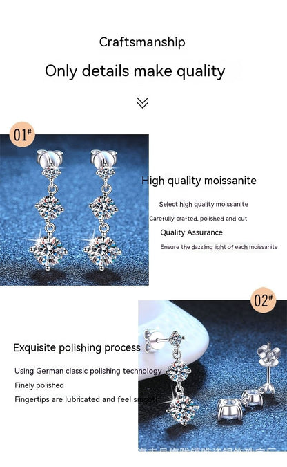 S925 Sterling Silver Stud Earrings Moissanite Tassel-Jewearrings