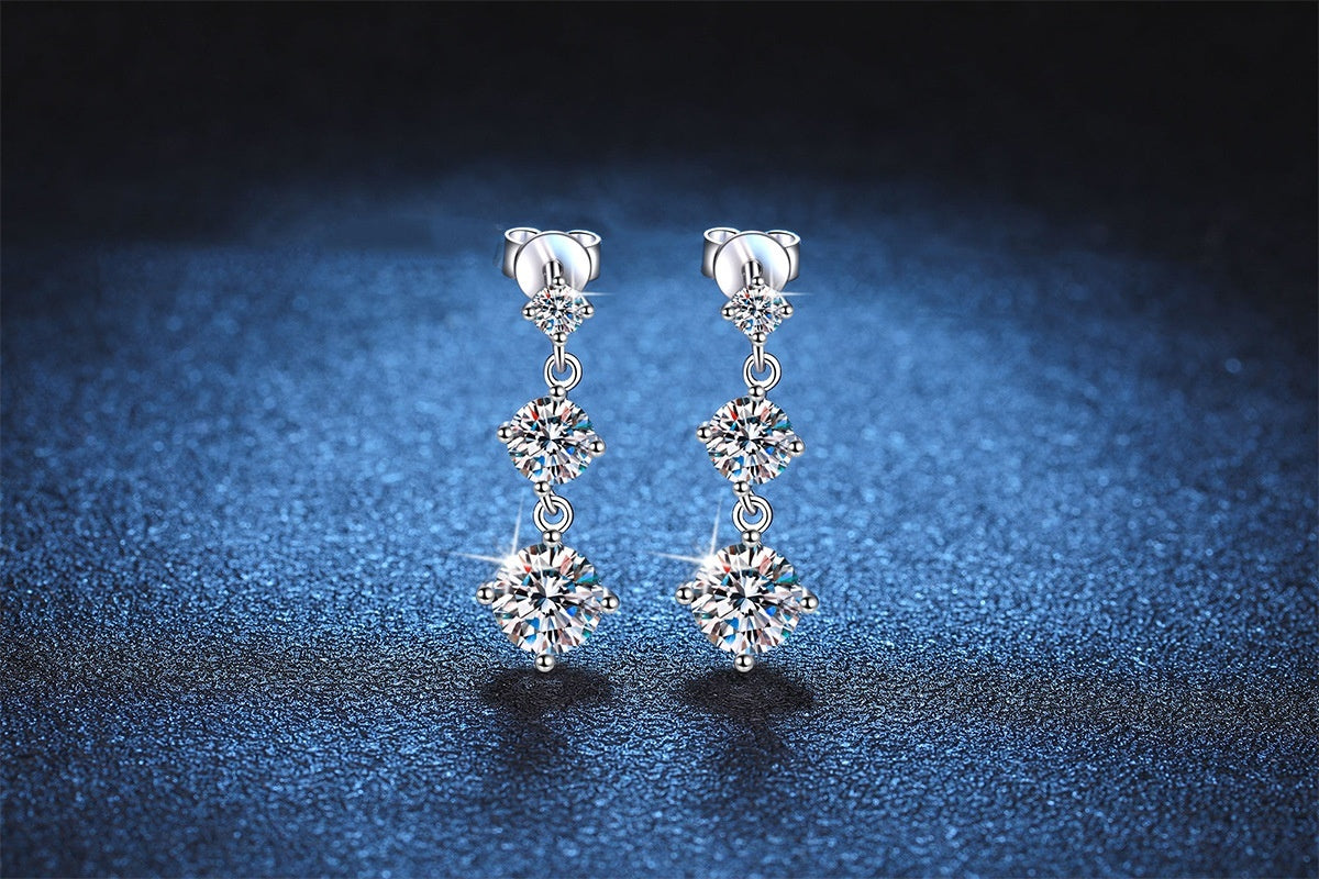 S925 Sterling Silver Stud Earrings Moissanite Tassel-Jewearrings