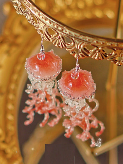 Red Jellyfish Earrings Girl's Ear Clip Exaggerated Three-dimensional Accessories-Jewearrings