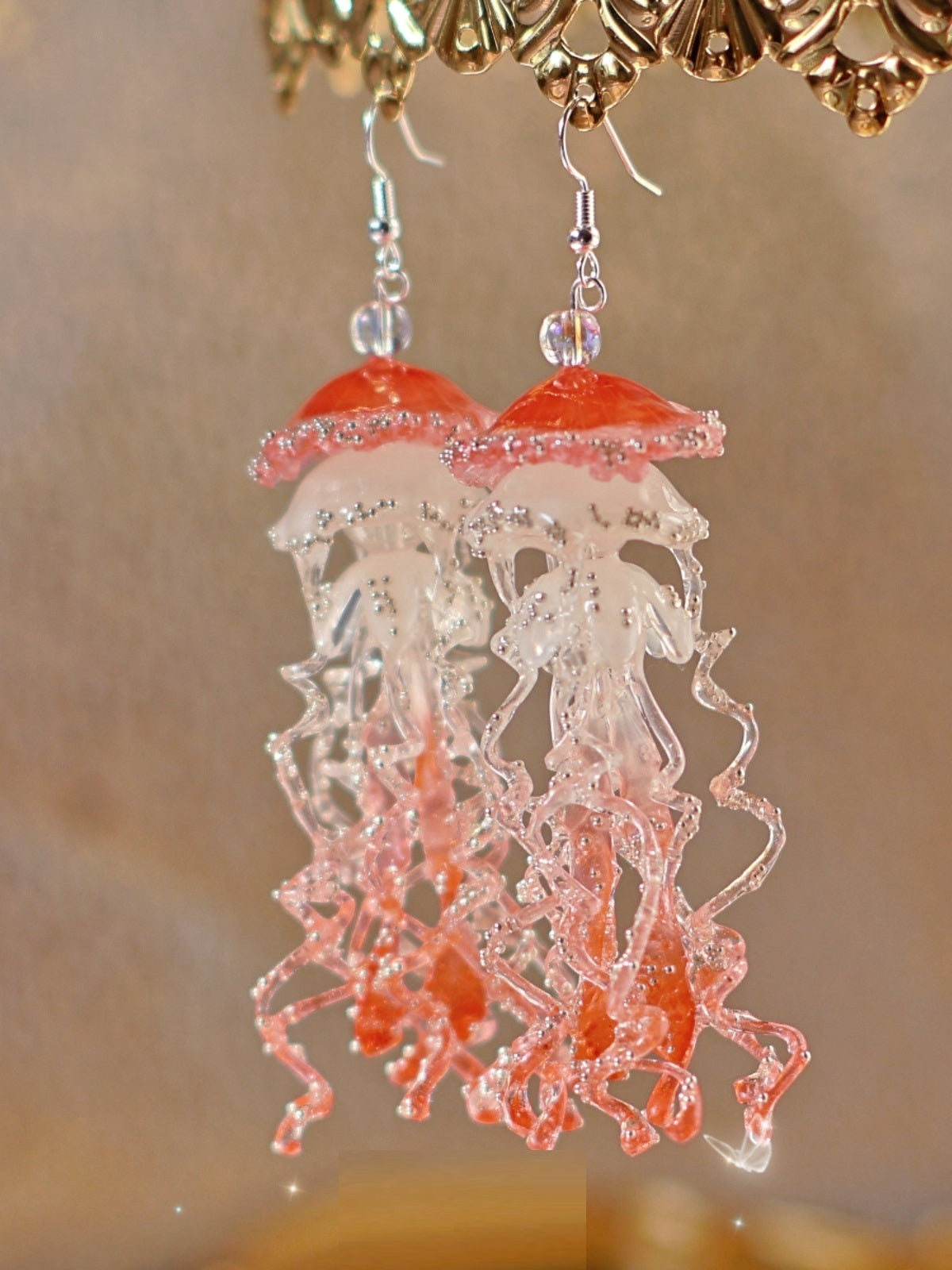 Red Jellyfish Earrings Girl's Ear Clip Exaggerated Three-dimensional Accessories-Jewearrings