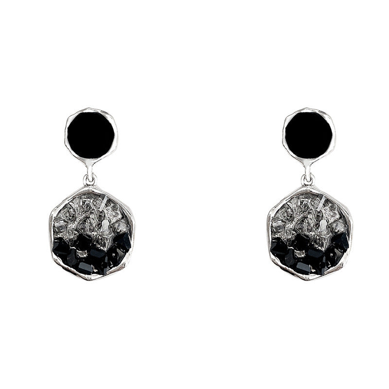 Sterling Silver Needle Irregular Black Crystal Earrings-Jewearrings