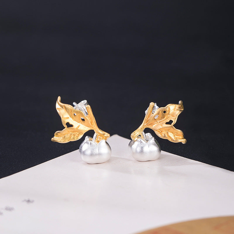 S925 Silver Personalized Ethnic Style Creative Persimmon Stud Earrings-Jewearrings