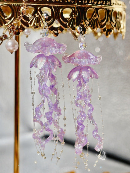 Creative Jellyfish Earrings Long Cute Ear Clip-Jewearrings