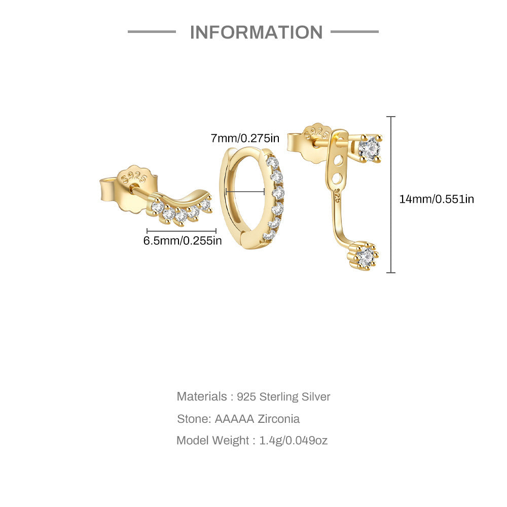 Temperament Matching Zircon Three-piece Set 925 Silver Earrings-Jewearrings