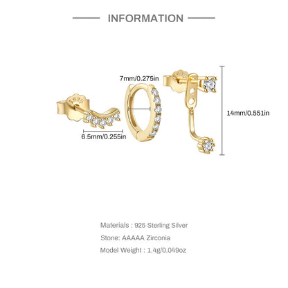 Temperament Matching Zircon Three-piece Set 925 Silver Earrings-Jewearrings