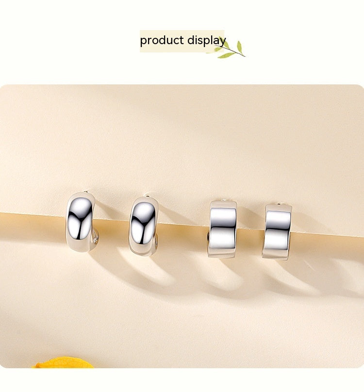 S925 Sterling Silver Glossy C- Shaped Stud Earrings For Women Japanese And Korean Simple Earrings-Jewearrings