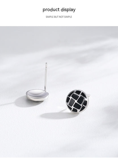 S925 Sterling Silver Round Black Dripping Stud Earrings Women's European And American Style-Jewearrings