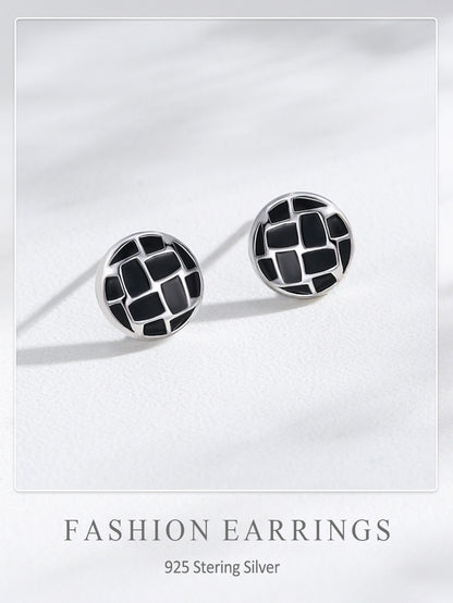 S925 Sterling Silver Round Black Dripping Stud Earrings Women's European And American Style-Jewearrings