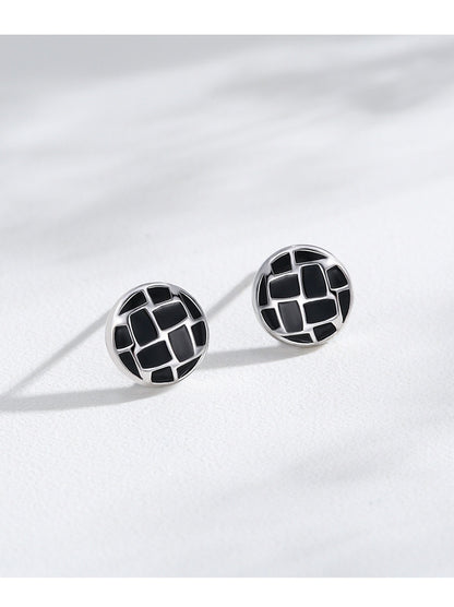 S925 Sterling Silver Round Black Dripping Stud Earrings Women's European And American Style-Jewearrings