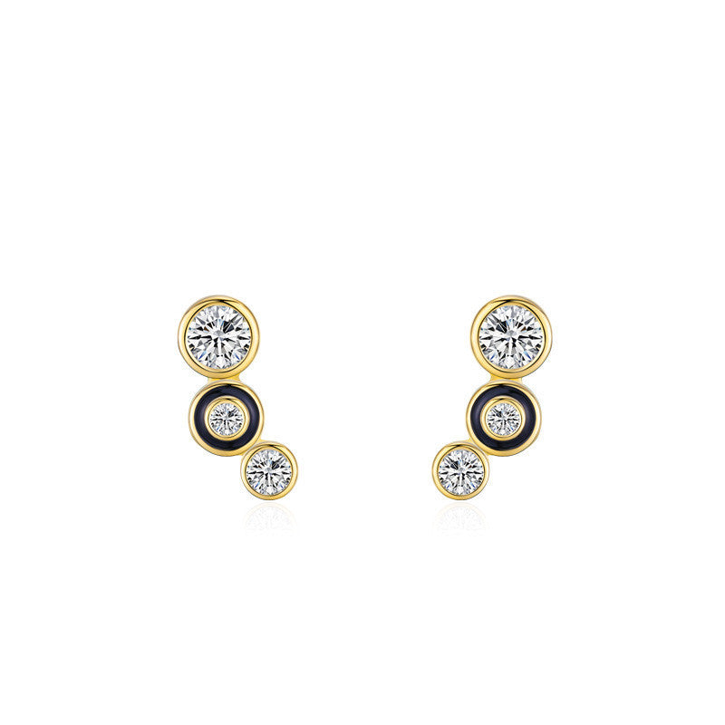 Women's Sterling Silver Black Round Bubble Stud Earrings-Jewearrings