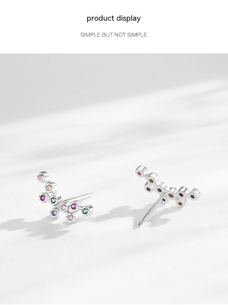 S925 Sterling Silver Rainbow Zircon Small Bubble Stud Earrings-Jewearrings