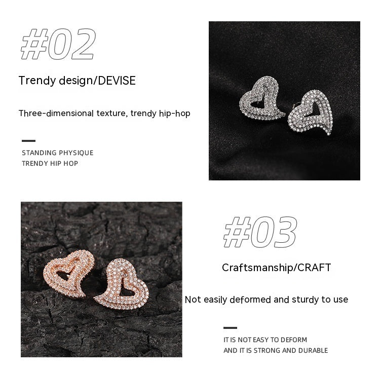 Zircon Hollow Love Heart Stud Earrings Micro-inlaid Retro-Jewearrings