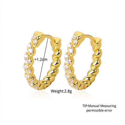 Vintage Screw Pattern Earrings Gold-plated Zircon Women-Jewearrings