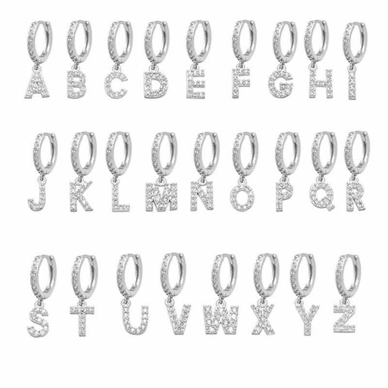 Zircon Inlaid Earrings Simple 26 English Letters Ear Clip-Jewearrings