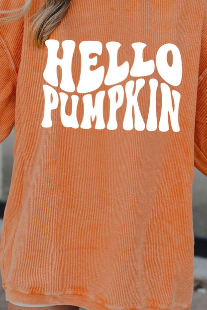 Round Neck Dropped Shoulder HELLO PUMPKIN Graphic Sweatshirt-Jewearrings