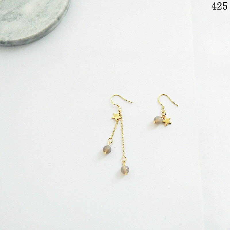 S925 Silver Needle Plated 14K Real Gold Agate Earrings-Jewearrings