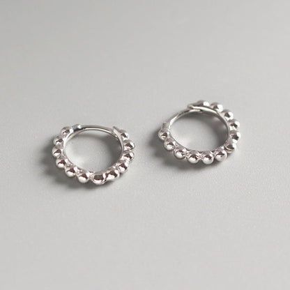 S925 Sterling silver round beaded Earrings Female student tremella ring-Jewearrings