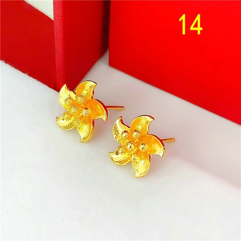 Variety Of Rose Flower Sand Gold Glossy Round Bead Earrings-Jewearrings