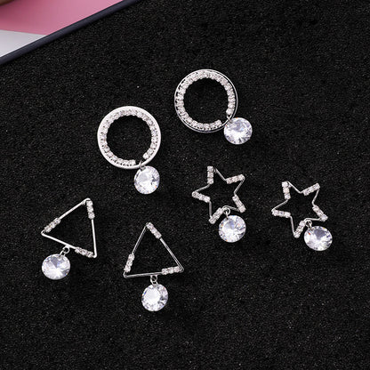 925 silver needle five-pointed star stud earrings simple geometric ring zircon earrings earrings-Jewearrings