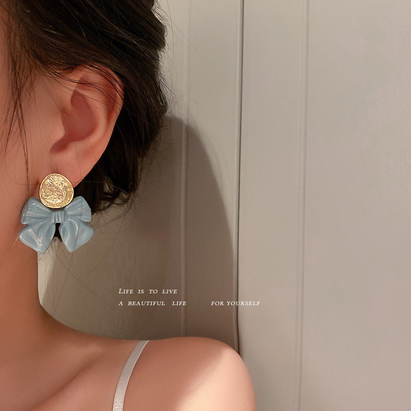 925 Silver Needle Bow Earrings Korean Sweet Girl Earrings-Jewearrings