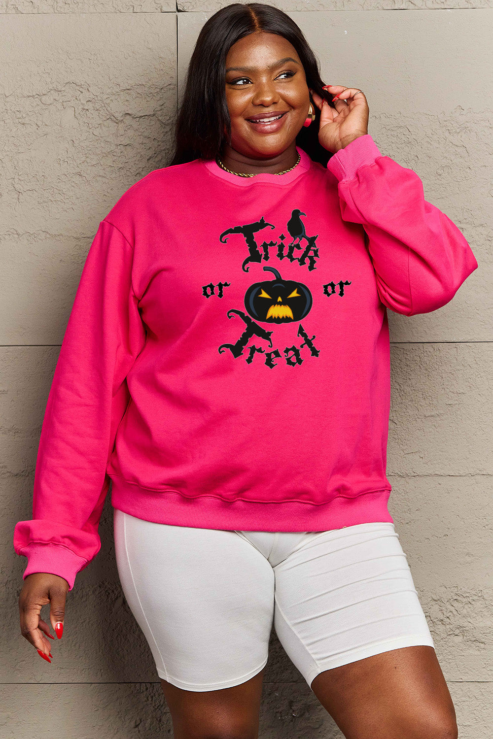 Simply Love Full Size TRICK OR TREAT Graphic Sweatshirt-Jewearrings