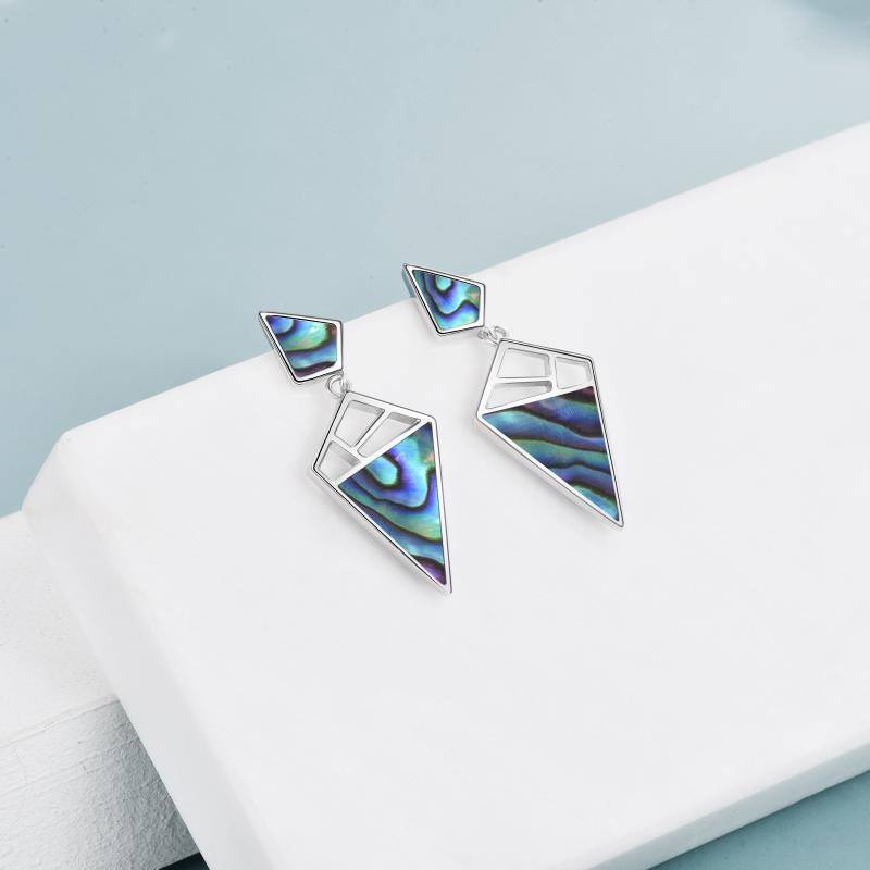 925 Sterling Silver Geometric With Opal Dangle Drop Stud Earrings-Jewearrings