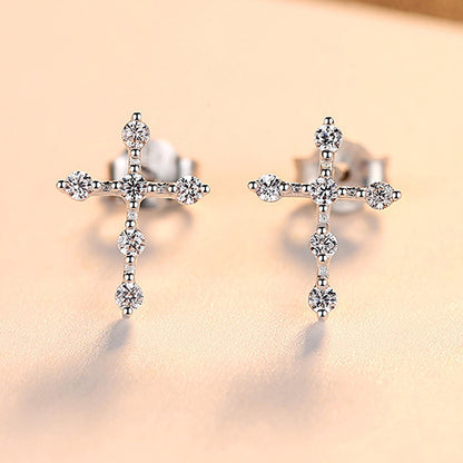 Cross small zircon earrings-Jewearrings