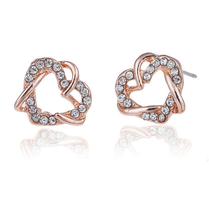 Luxury Gold Heart Rose Gold Color Stud Earrings-Jewearrings