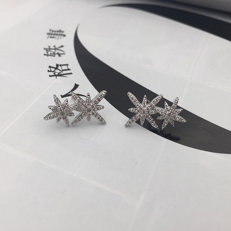 S925 Silver Pin Double M Word Octagon Star Stud Earrings-Jewearrings