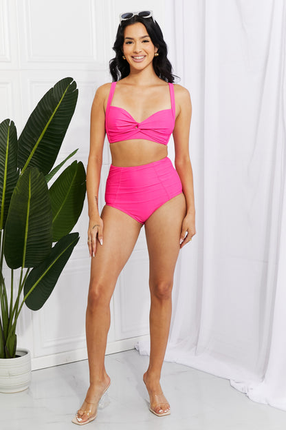 Marina West Swim Take A Dip Twist High-Rise Bikini in Pink-Jewearrings