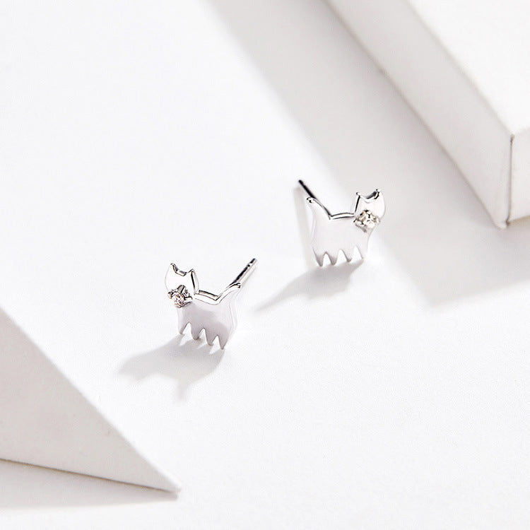 S925 cat earrings in sterling silver-Jewearrings