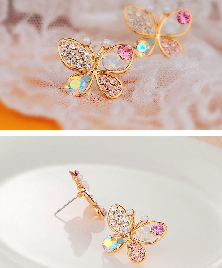 Pearl Butterfly Stud Earrings Colorful Necklace Temperament Stud Earrings-Jewearrings