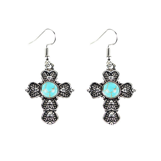 Vintage pattern cross earrings-Jewearrings