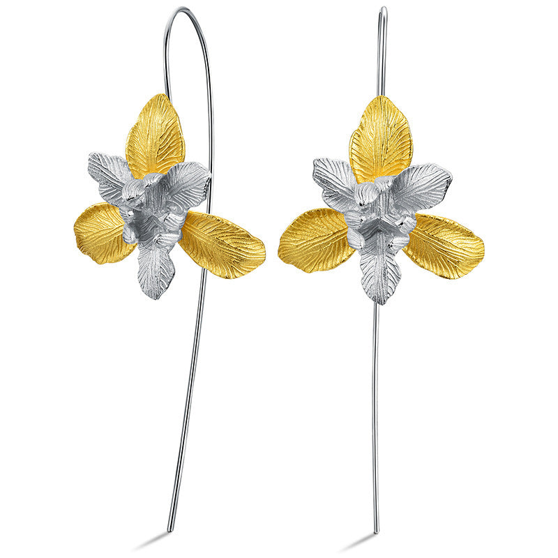 Enamored iris flower sterling silver earrings-Jewearrings