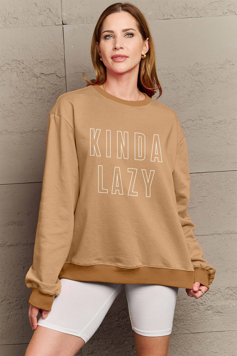 Simply Love Full Size KINDA LAZY Round Neck Sweatshirt-Jewearrings