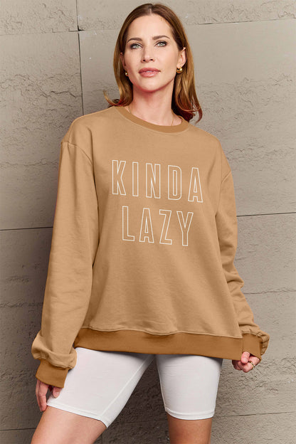 Simply Love Full Size KINDA LAZY Round Neck Sweatshirt-Jewearrings