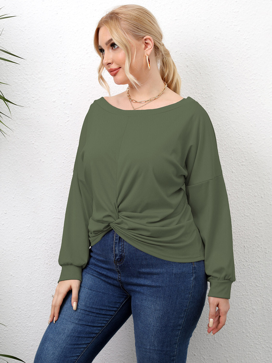 Plus Size Twisted Drop Shoulder T-Shirt-Jewearrings