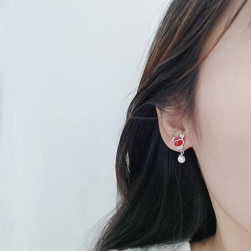 Pure Silver Earrings Female Korean Calf Earrings Freshwater Pearl Earrings-Jewearrings