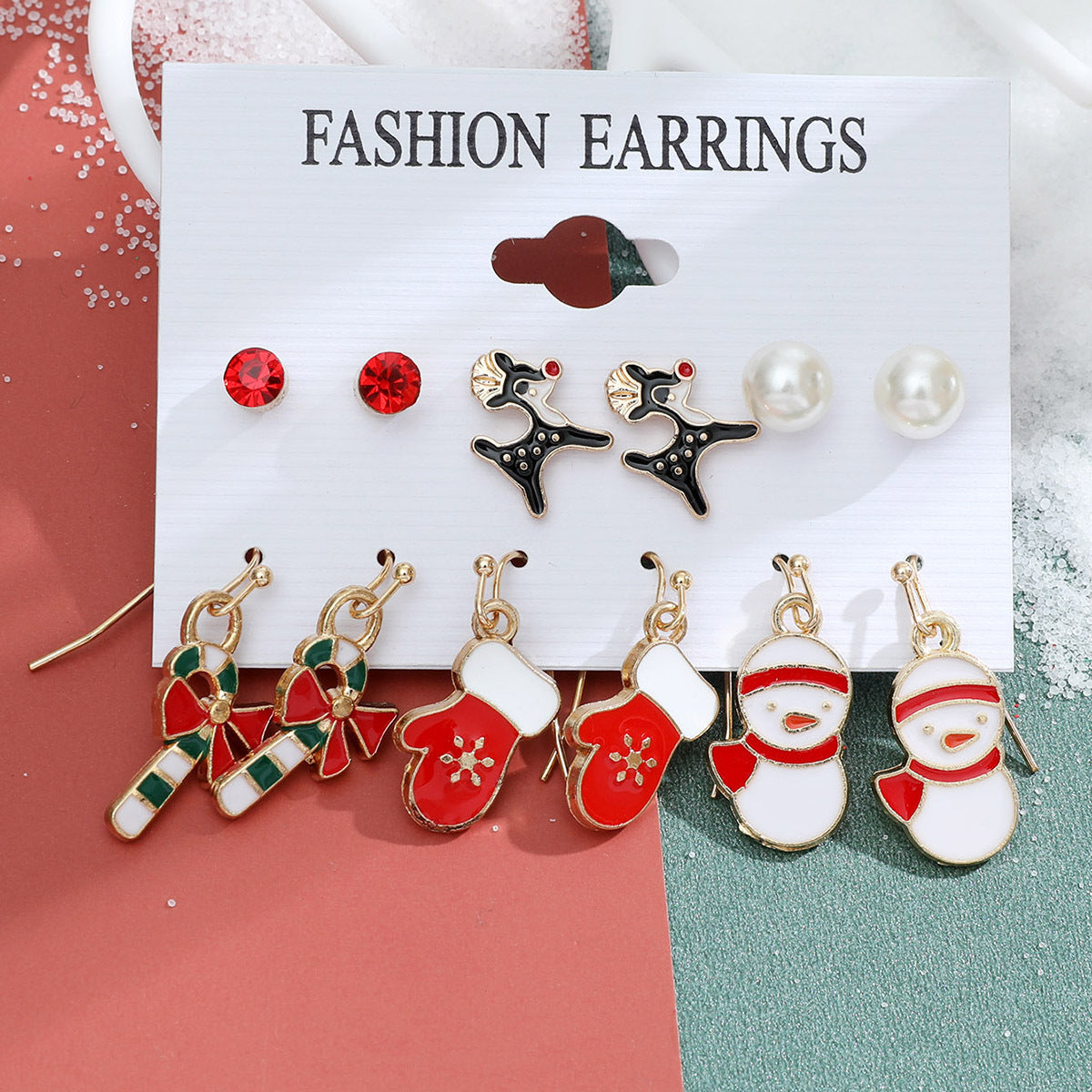 Christmas Snowman Cane Stud Earrings Combination Set-Jewearrings