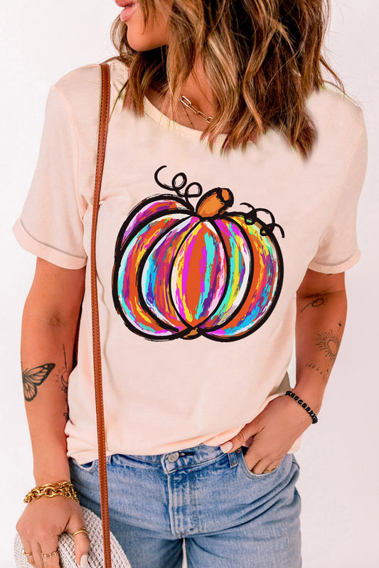 Pumpkin Graphic Round Neck T-Shirt-Jewearrings