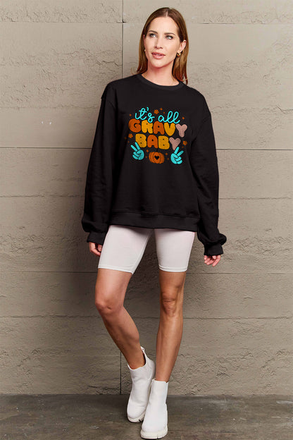 Simply Love Full Size IT'S ALL GRAVY BABY Long Sleeve Sweatshirt-Jewearrings